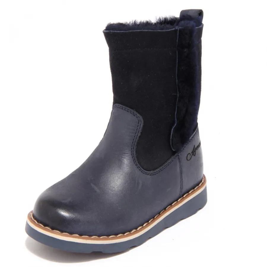 3648F stivale blue GIRL ARMANI JUNIOR INSIDE ECO FUR bimba boot shoe