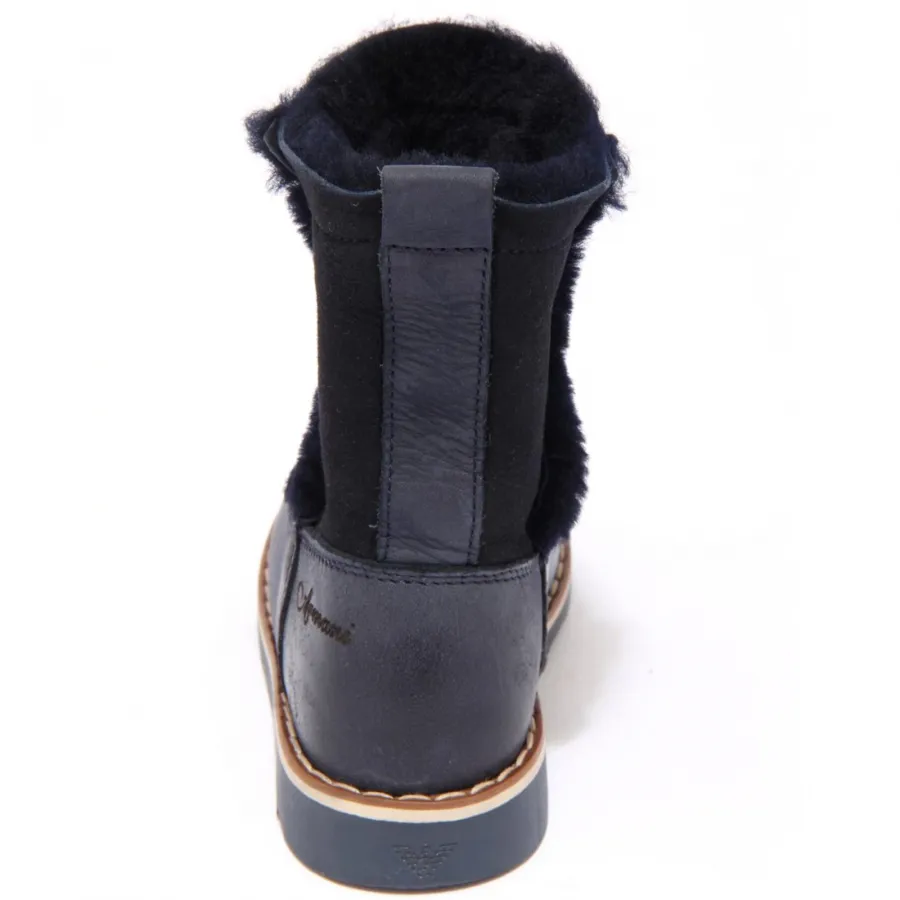 3648F stivale blue GIRL ARMANI JUNIOR INSIDE ECO FUR bimba boot shoe