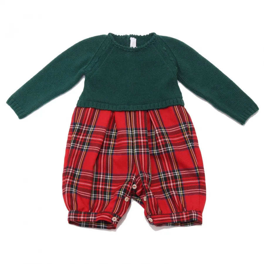 6888AD tutina bimba girl M. FERRARI green/red tartan wool romper kids