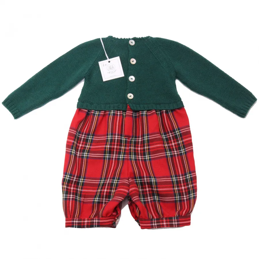 6888AD tutina bimba girl M. FERRARI green/red tartan wool romper kids