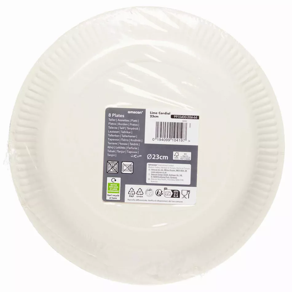 8 Piatti Carta Eco Verde Lime 23cm