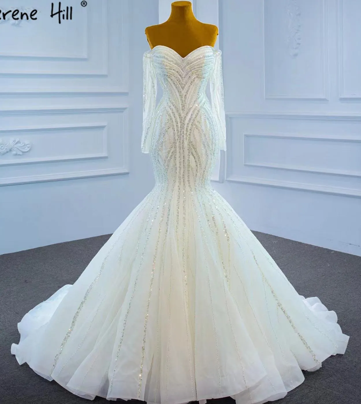 Abiti da sposa a sirena di lusso bianco Serene Hill Abiti da sposa eleganti con perline di perle Hm67242 Abiti da sposa