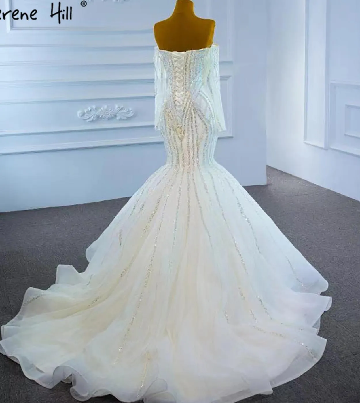 Abiti da sposa a sirena di lusso bianco Serene Hill Abiti da sposa eleganti con perline di perle Hm67242 Abiti da sposa