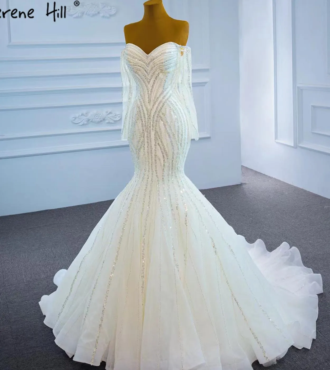 Abiti da sposa a sirena di lusso bianco Serene Hill Abiti da sposa eleganti con perline di perle Hm67242 Abiti da sposa