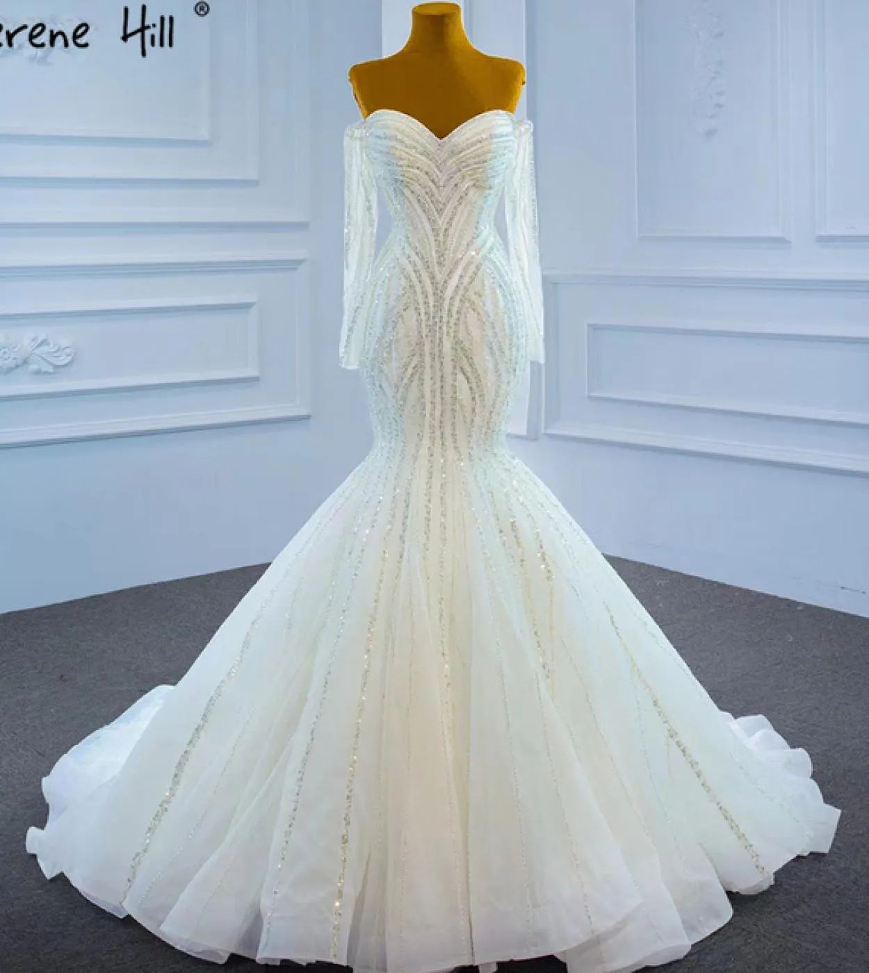 Abiti da sposa a sirena di lusso bianco Serene Hill Abiti da sposa eleganti con perline di perle Hm67242 Abiti da sposa