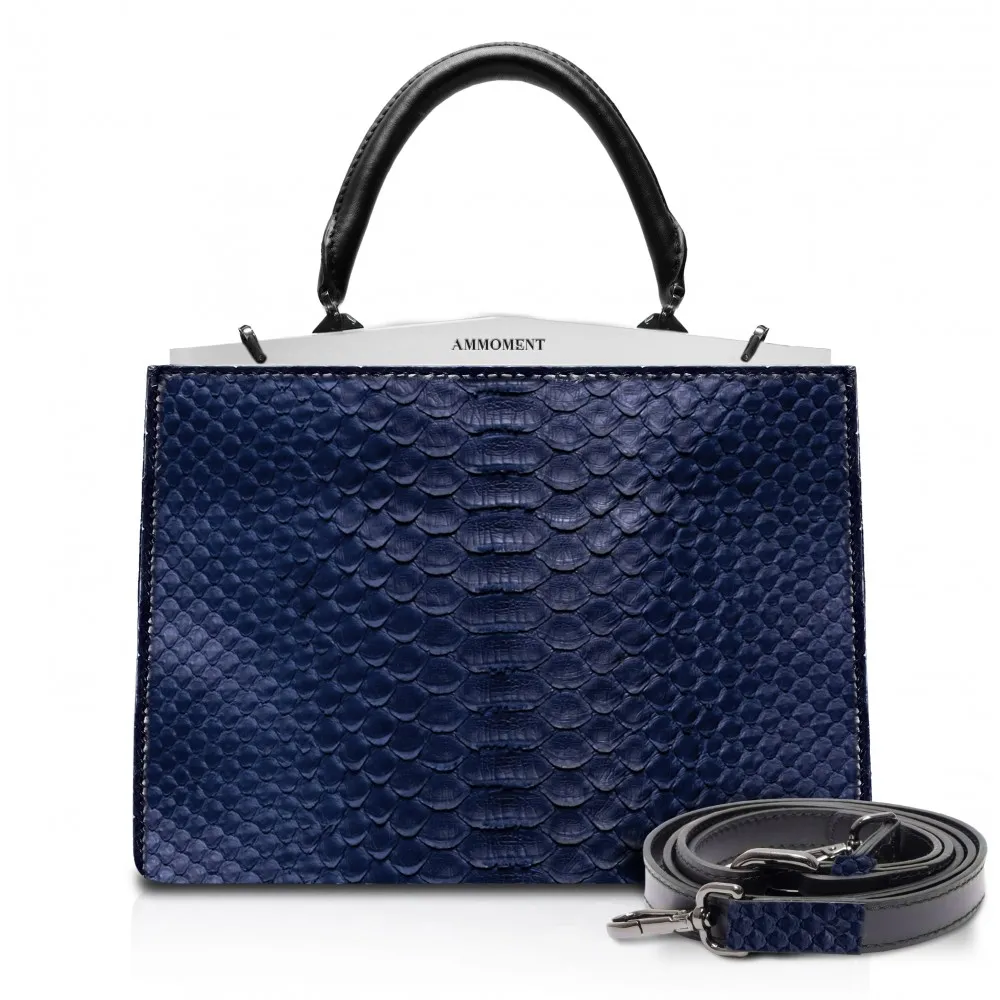Ammoment - Jena Handbag Large in Pitone - Navy - Borsa in Pelle di Alta Qualità Luxury