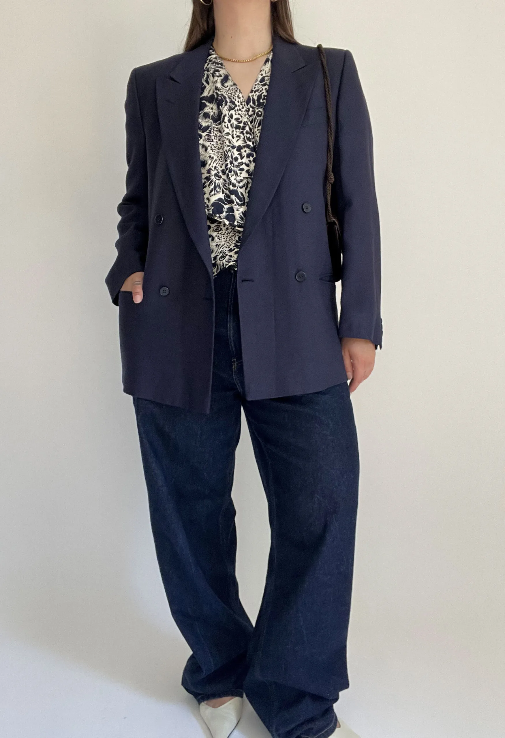 Blazer sartoriale in puro lino blu marino vintage anni ’70