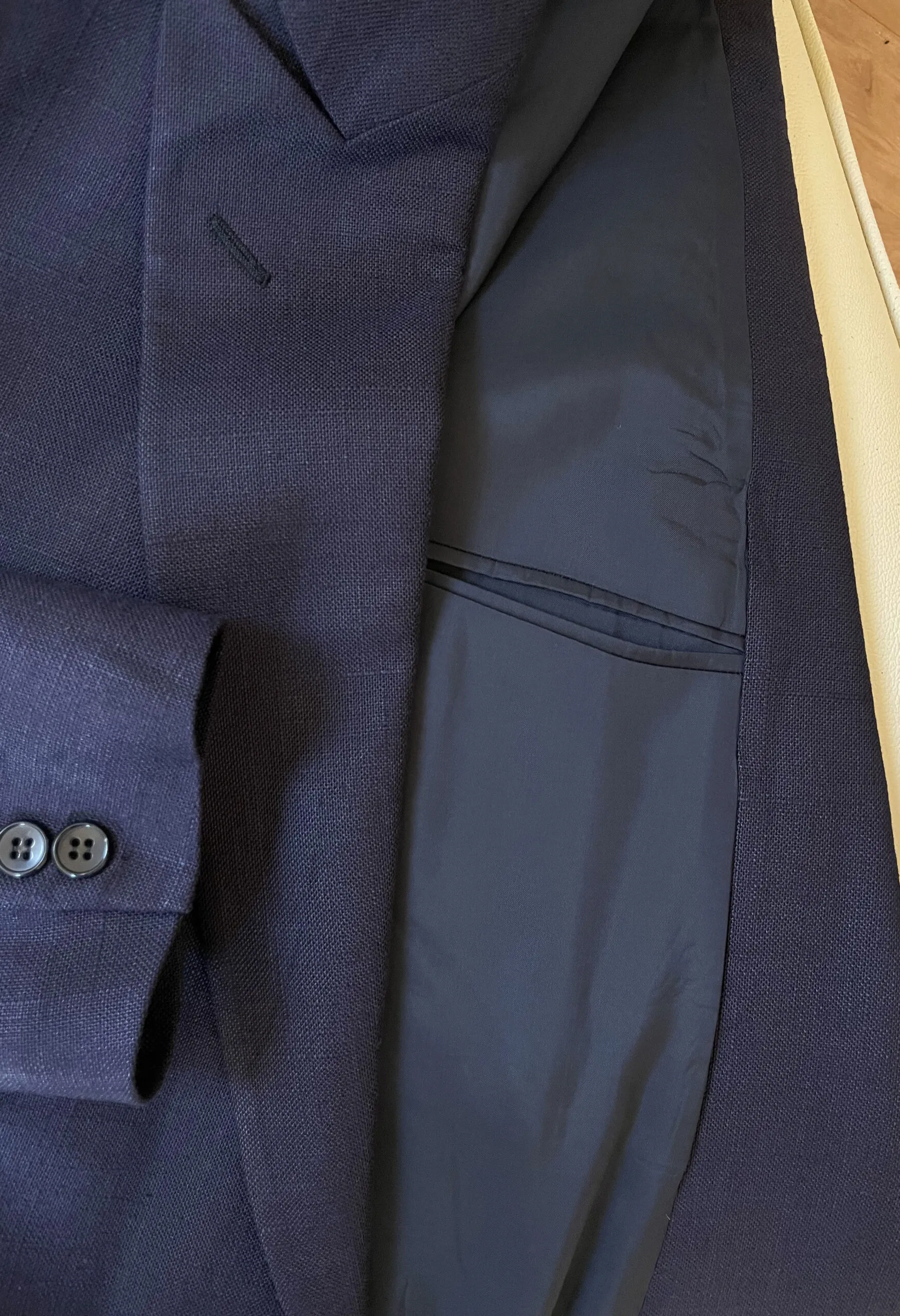 Blazer sartoriale in puro lino blu marino vintage anni ’70