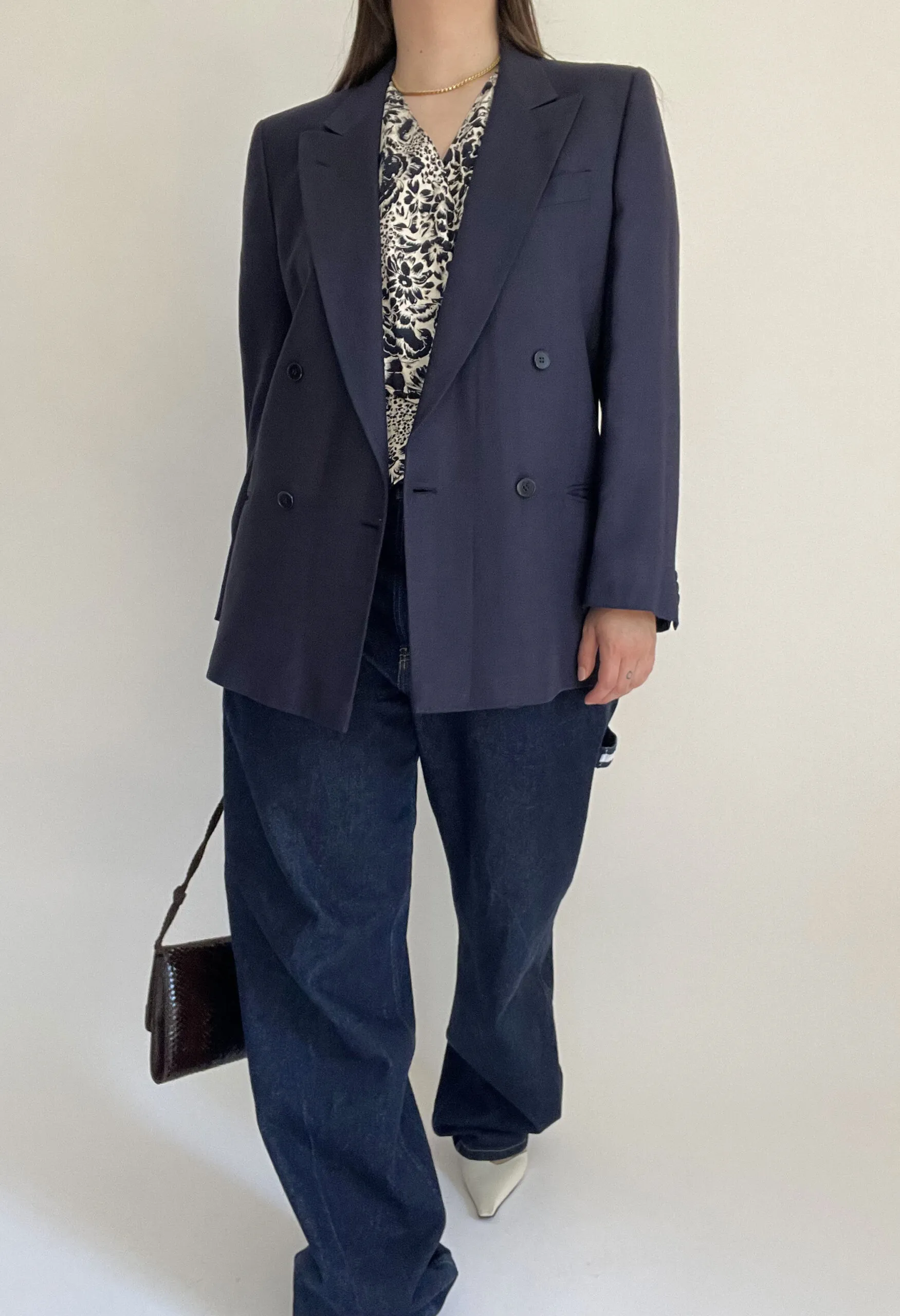 Blazer sartoriale in puro lino blu marino vintage anni ’70