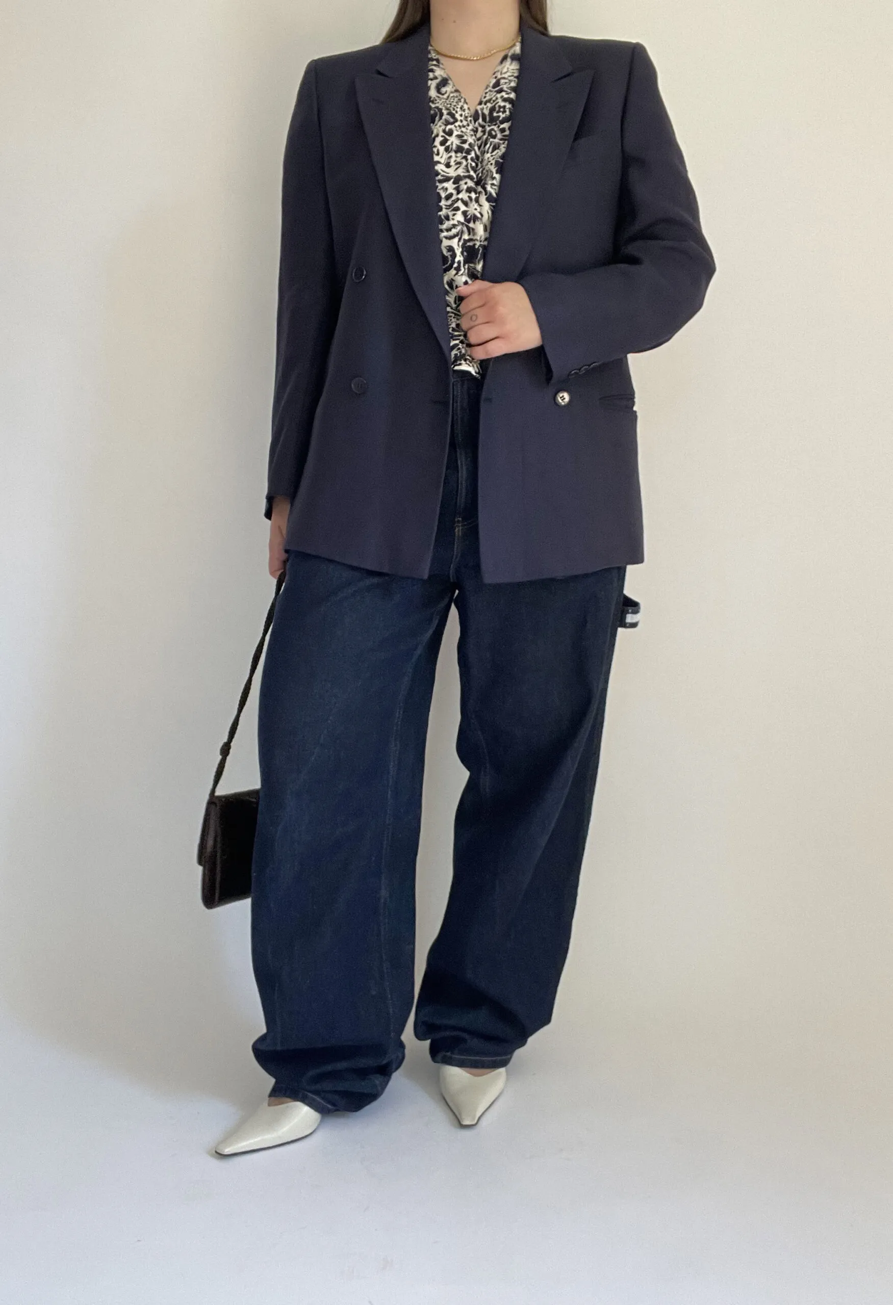 Blazer sartoriale in puro lino blu marino vintage anni ’70