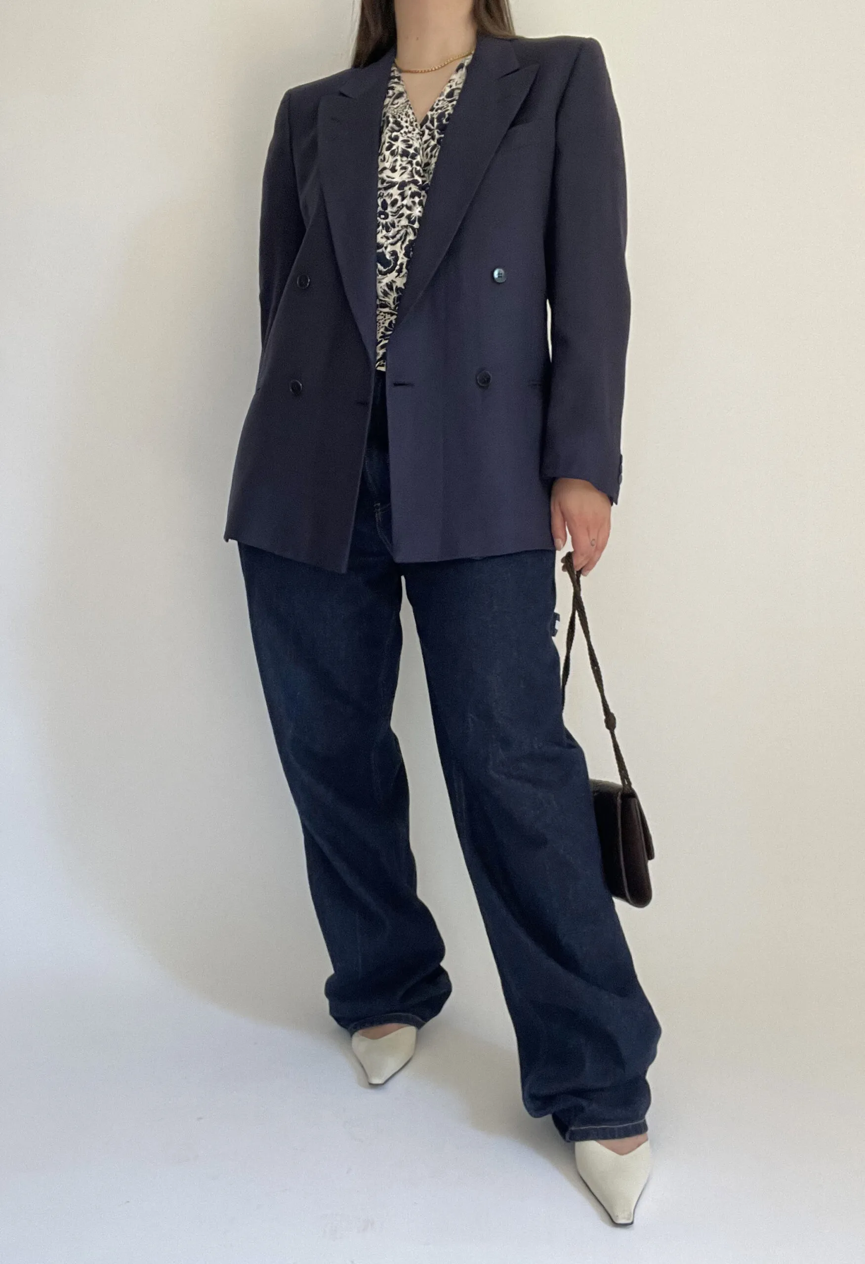 Blazer sartoriale in puro lino blu marino vintage anni ’70