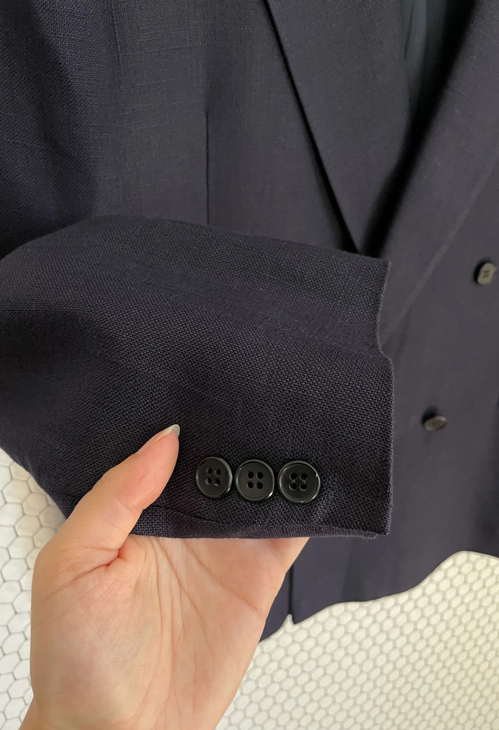 Blazer sartoriale in puro lino blu marino vintage anni ’70