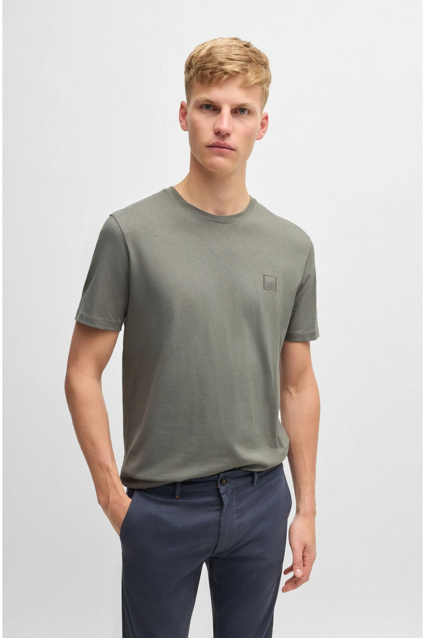 BOSS BOSS T Shirt in cotone con toppa con logo    