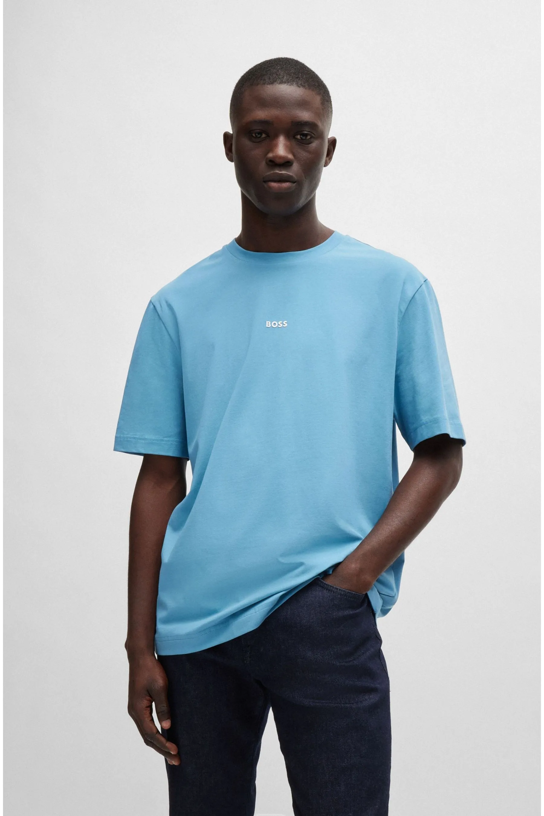 BOSS - T-shirt comoda in cotone elasticizzato con logo Stampa