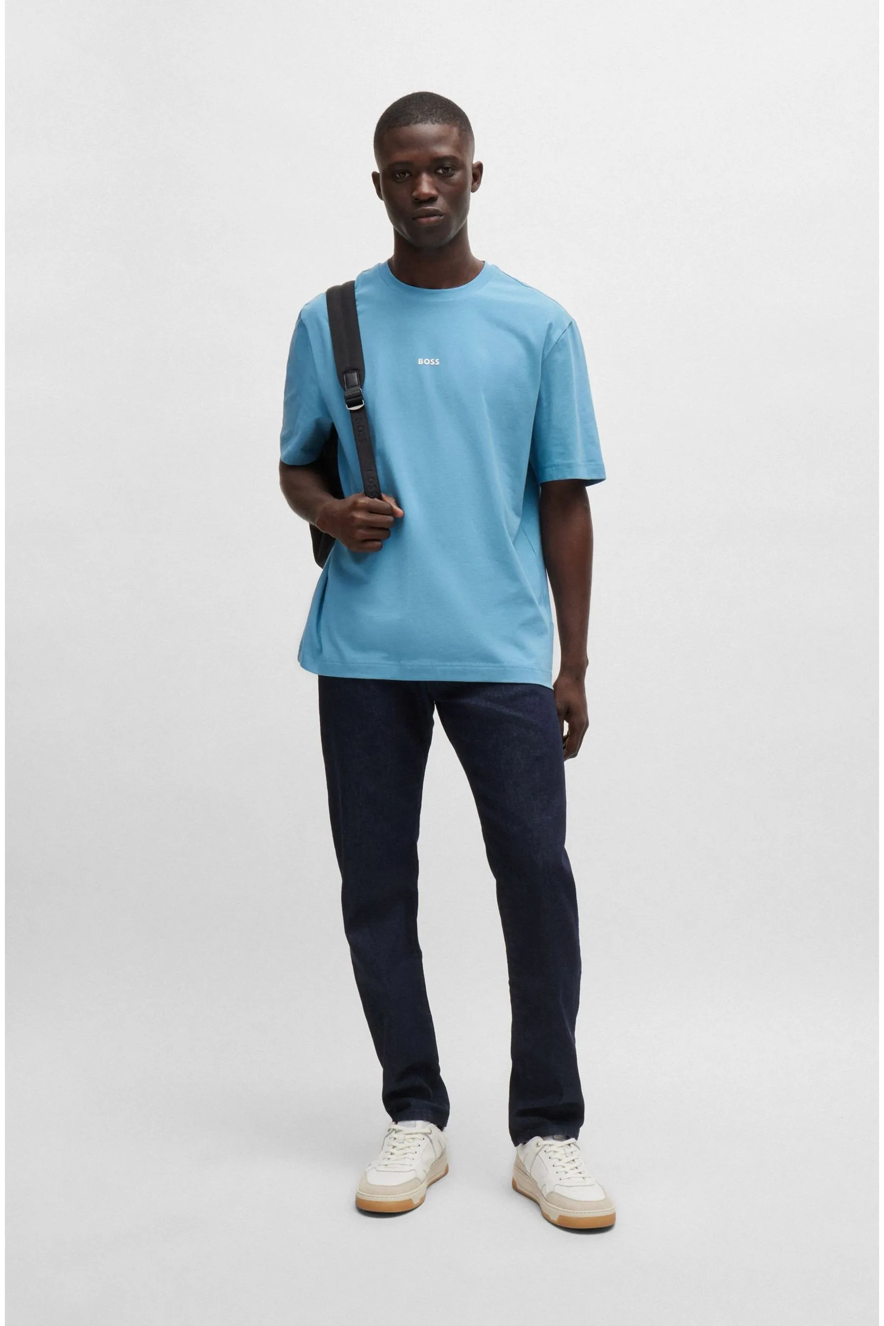 BOSS - T-shirt comoda in cotone elasticizzato con logo Stampa