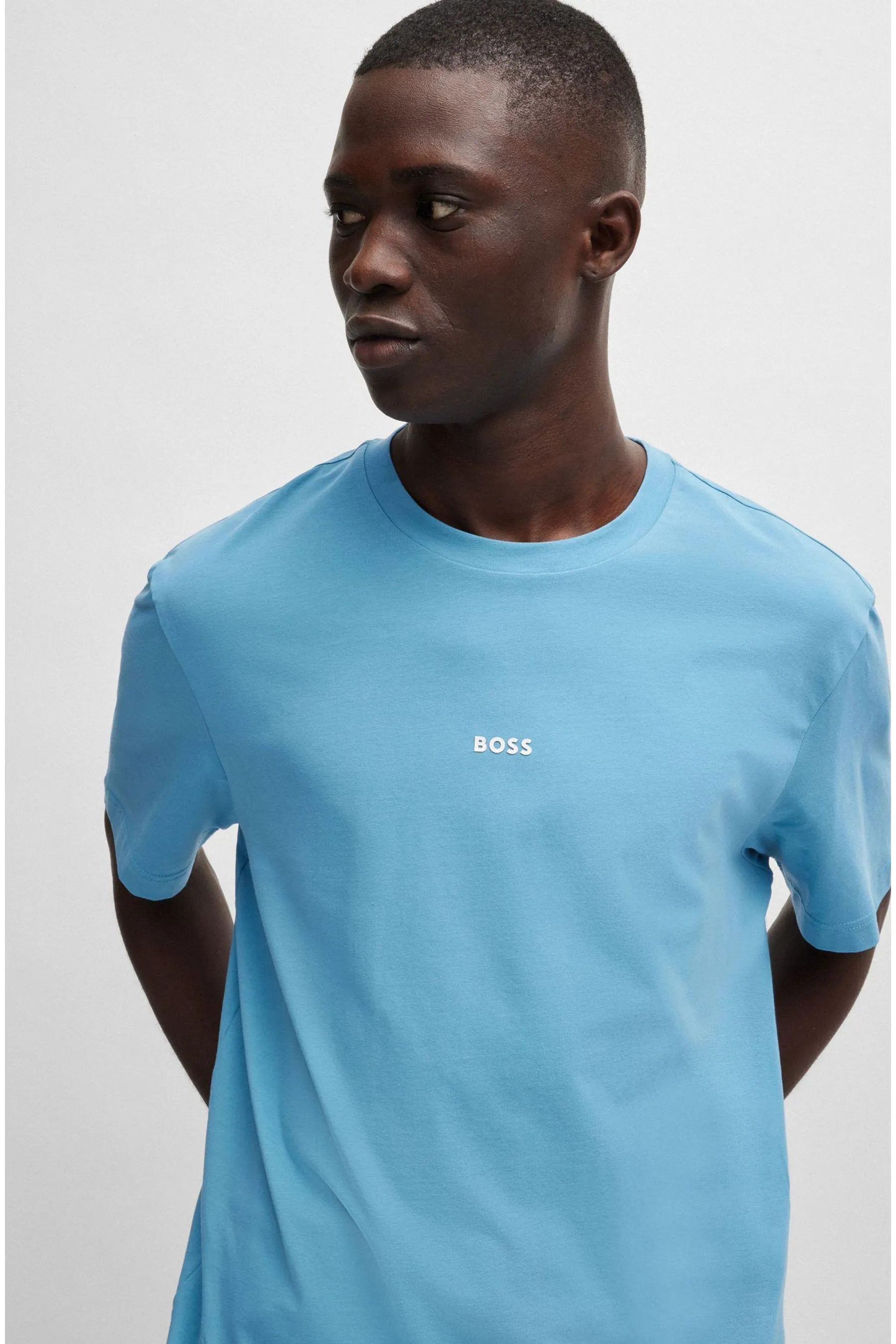 BOSS - T-shirt comoda in cotone elasticizzato con logo Stampa