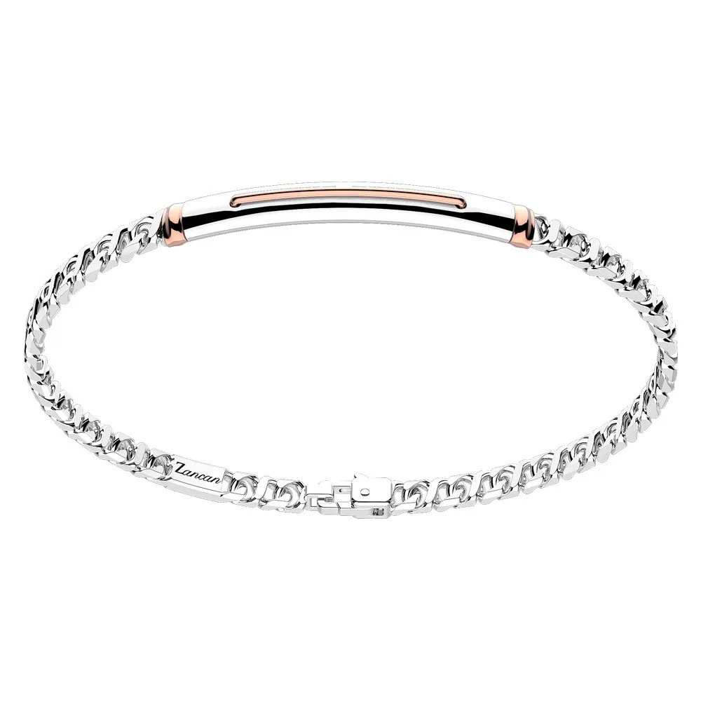Bracciale a grumetta Zancan in argento con targa ed inserti in oro rosa.