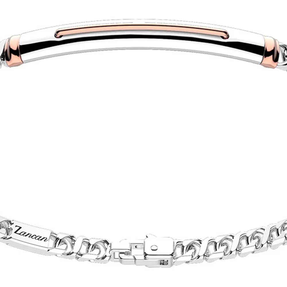 Bracciale a grumetta Zancan in argento con targa ed inserti in oro rosa.