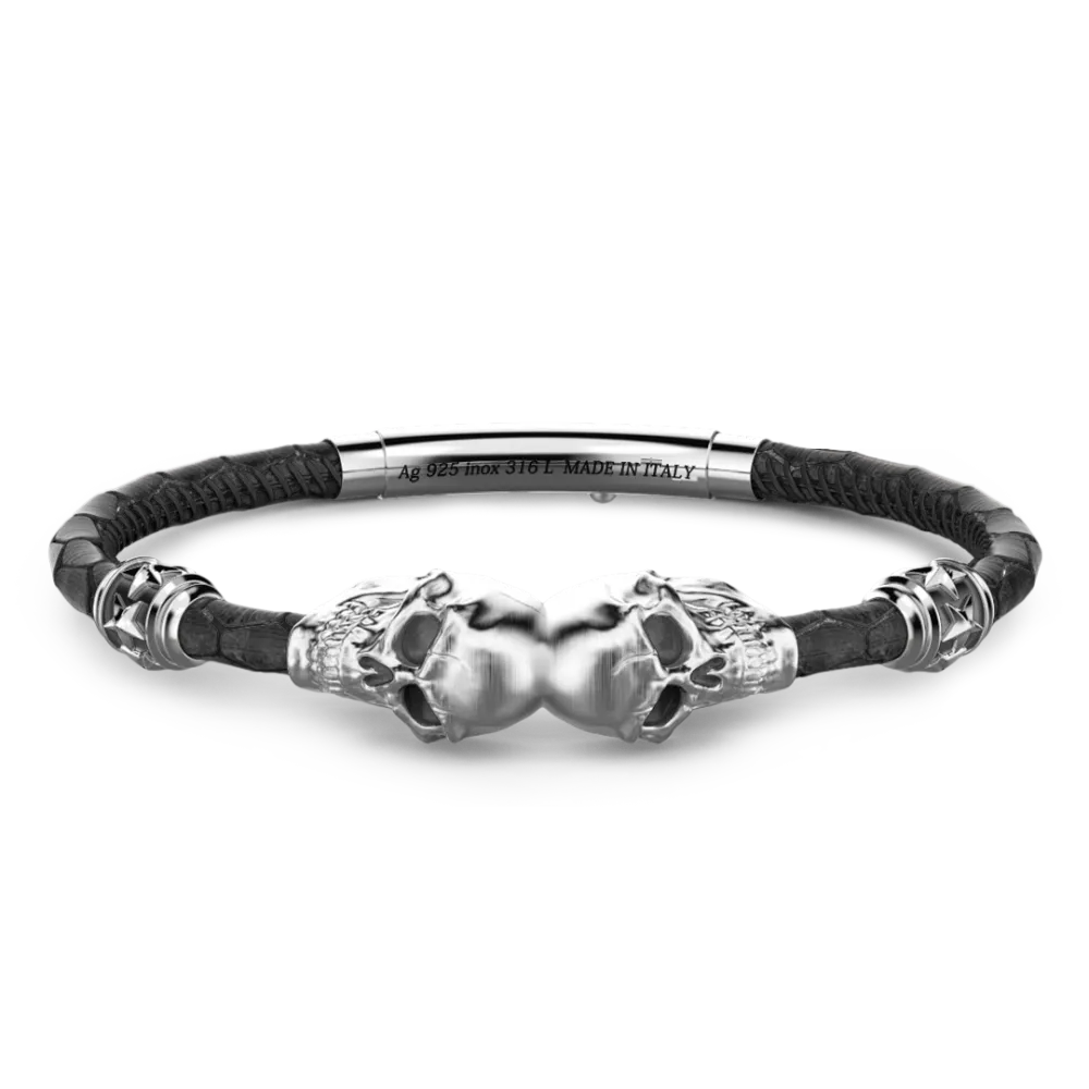 Bracciale Zancan in pelle con teschi.