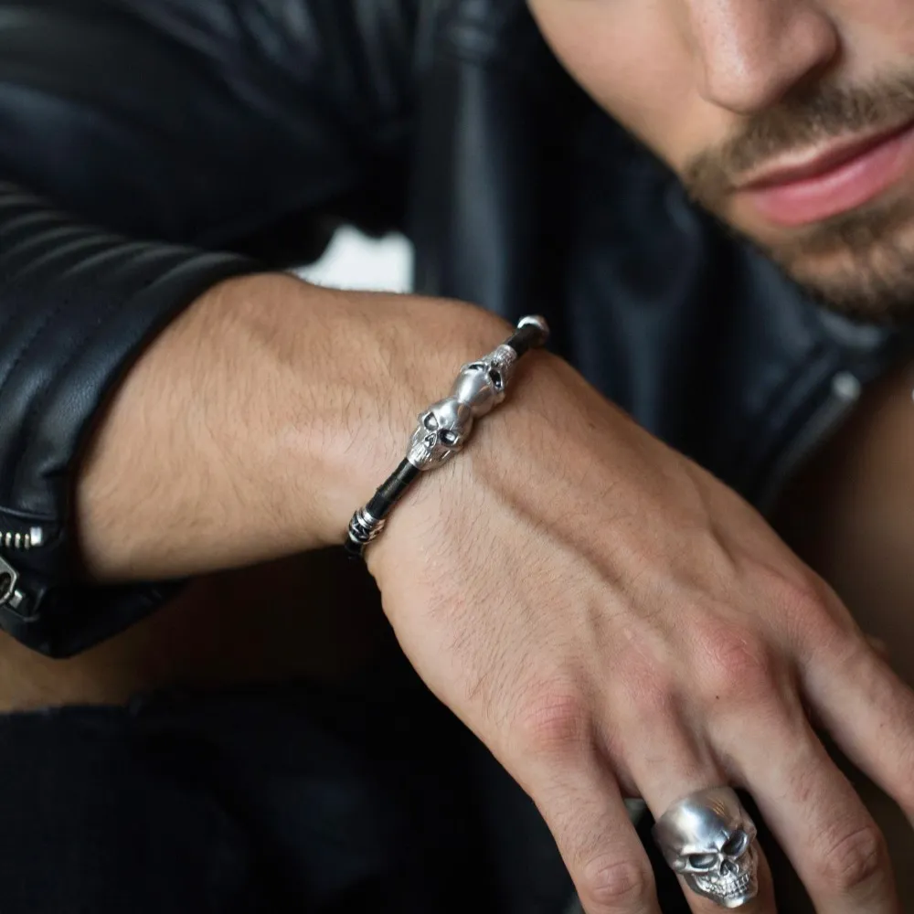 Bracciale Zancan in pelle con teschi.