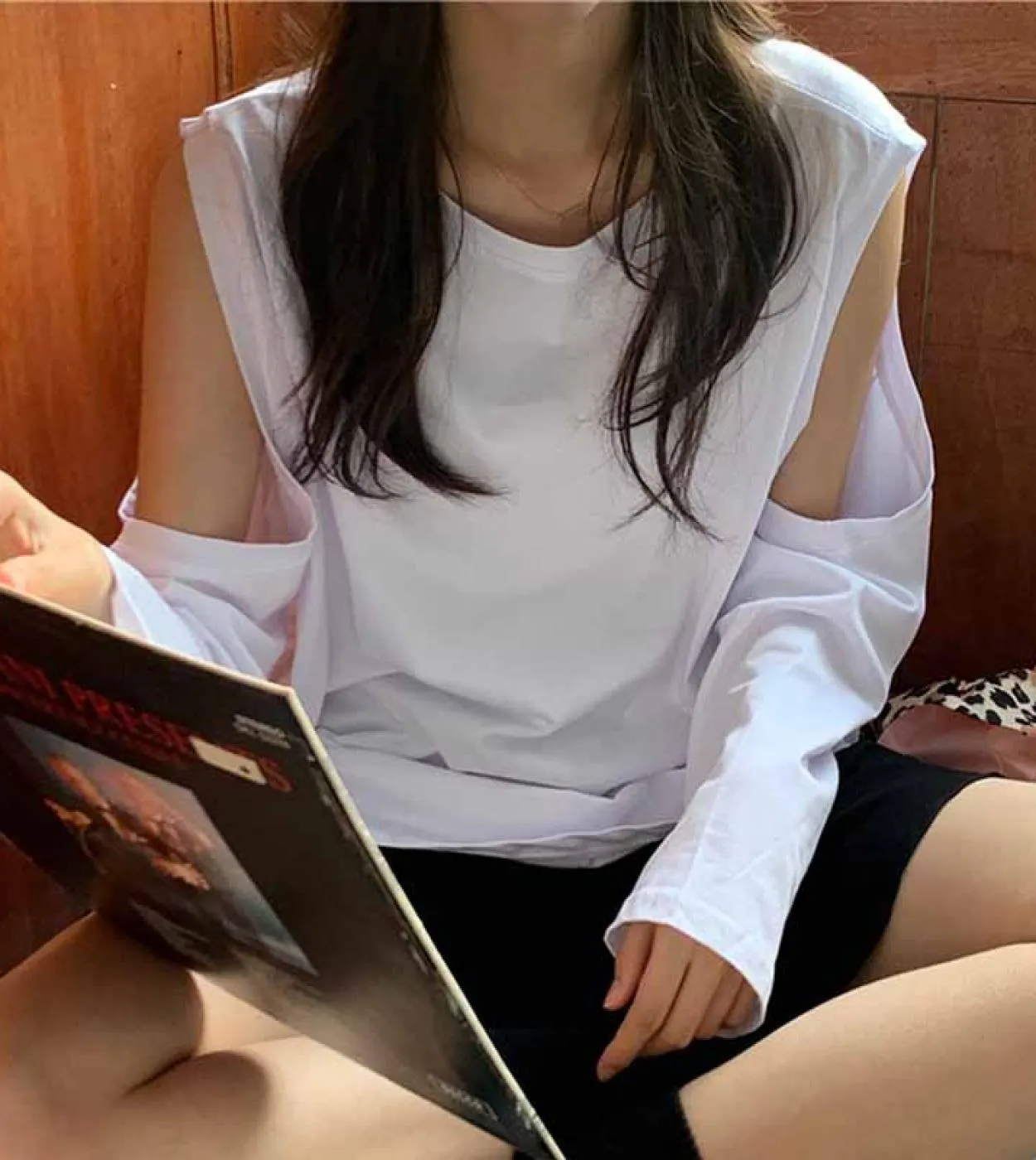 Camicetta da donna a maniche lunghe in cotone tinta unita con spalle scoperte Camicetta da donna Office Lady Oneck Camicia pullo