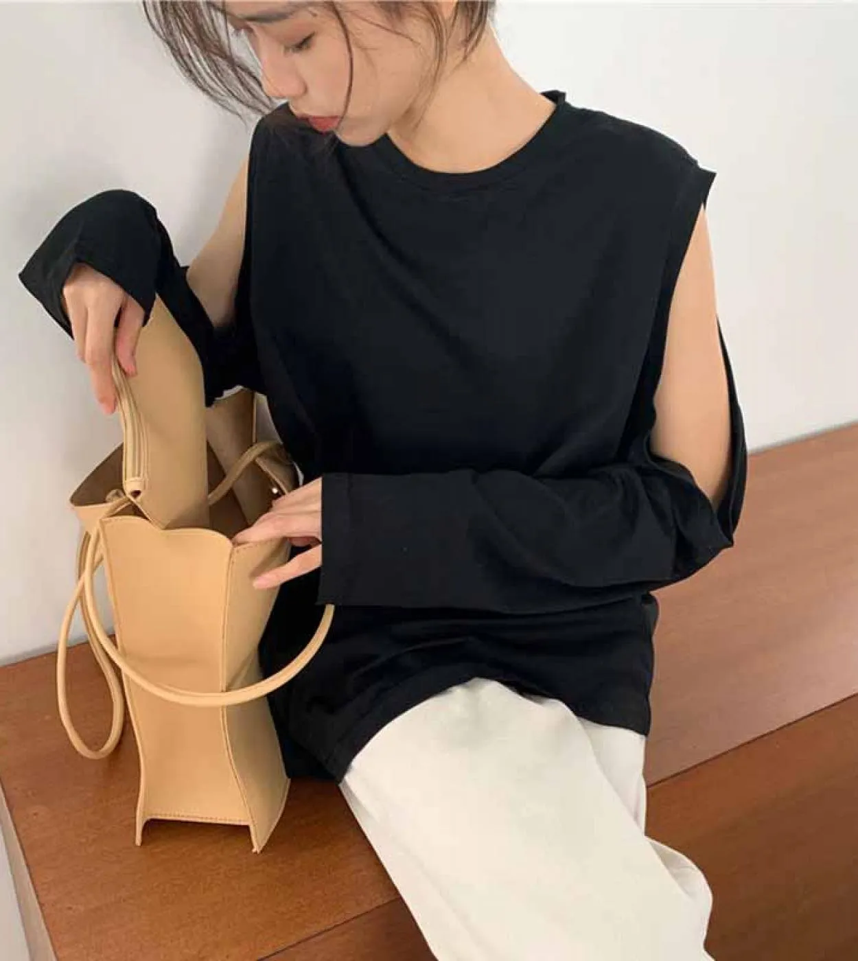 Camicetta da donna a maniche lunghe in cotone tinta unita con spalle scoperte Camicetta da donna Office Lady Oneck Camicia pullo