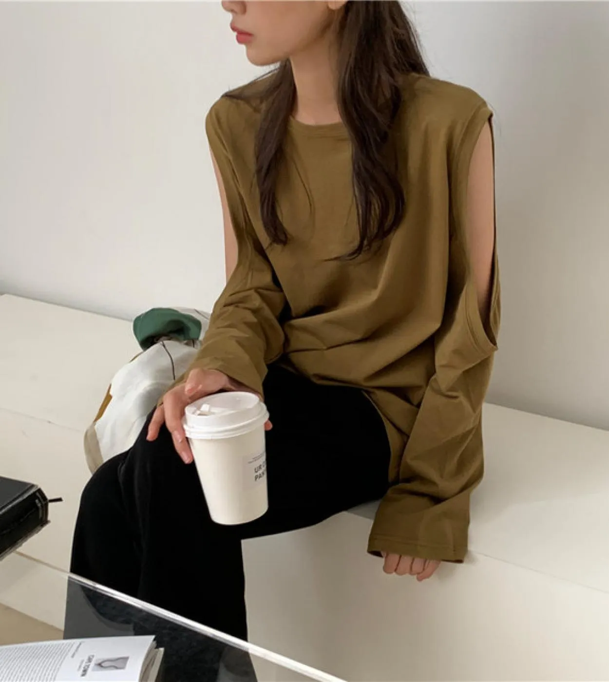 Camicetta da donna a maniche lunghe in cotone tinta unita con spalle scoperte Camicetta da donna Office Lady Oneck Camicia pullo