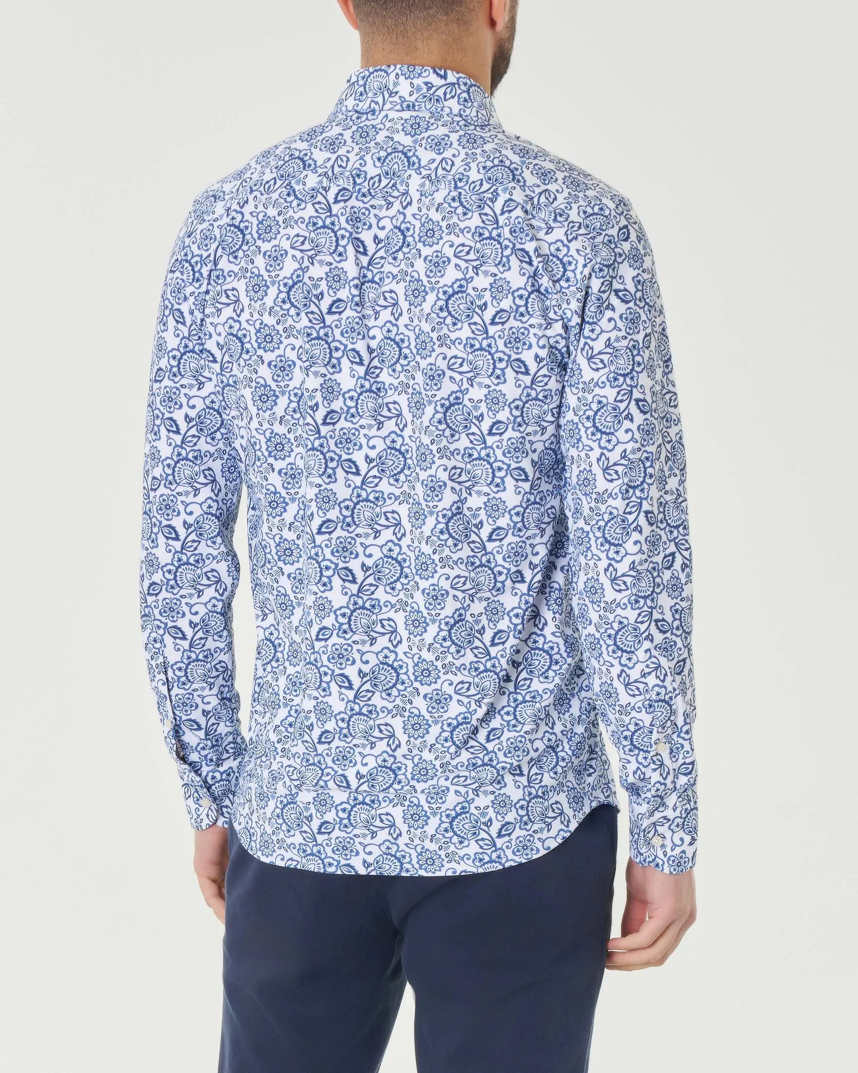 Camicia bianca in fantasia floreale blu in tessuto tecnico hyper comfort