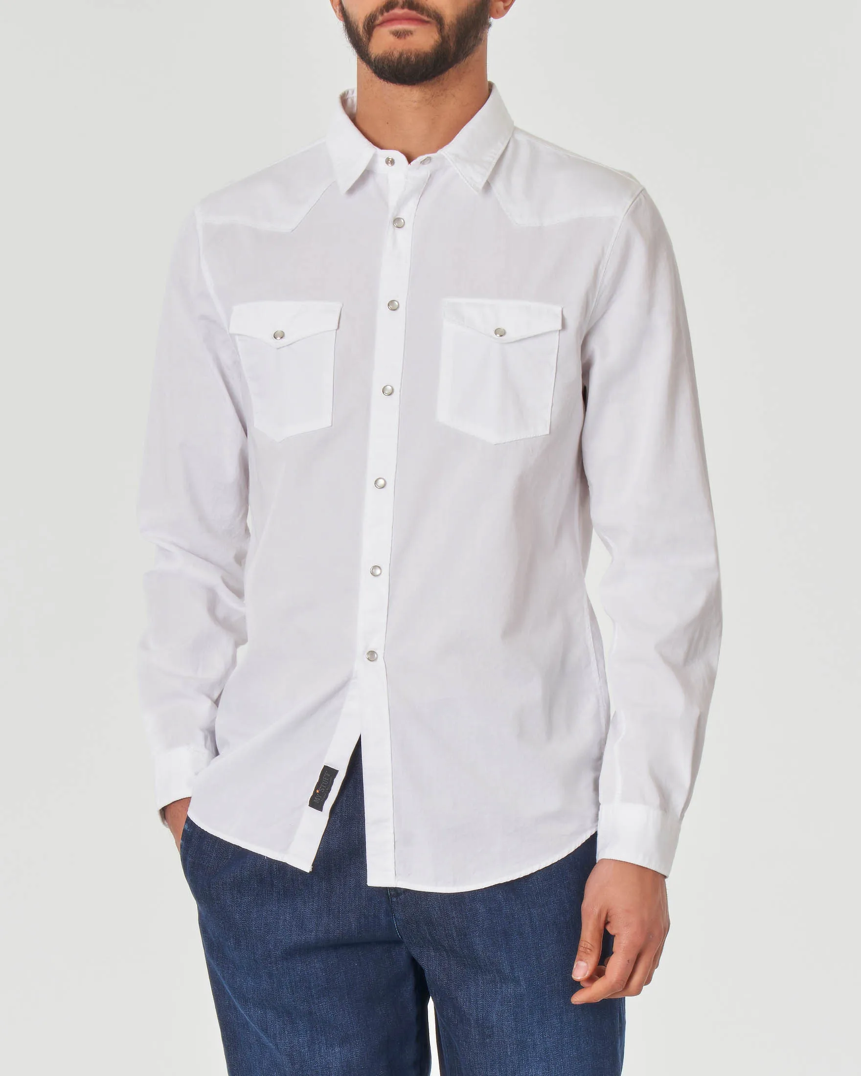 Camicia bianca western in puro cotone