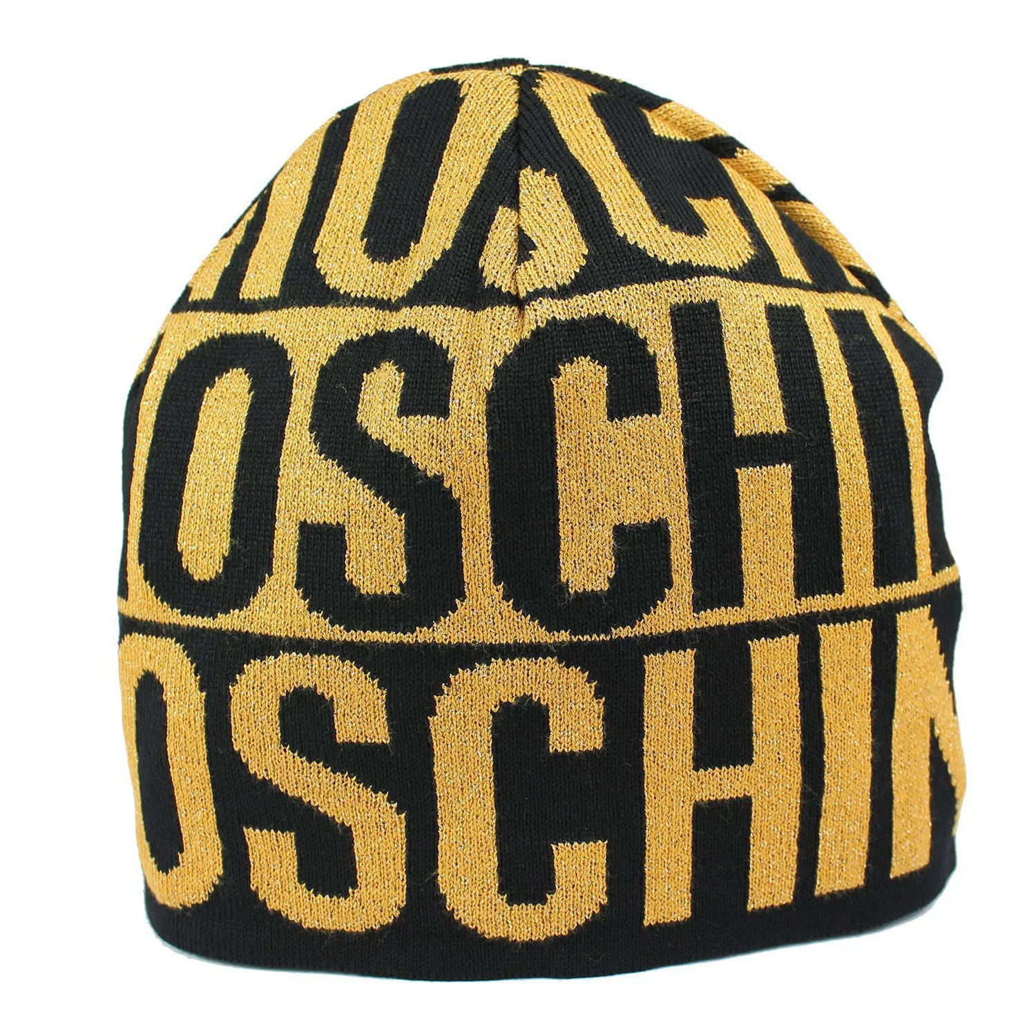 Cappello Moschino – Cuffia in lana nero con logo in lurex oro