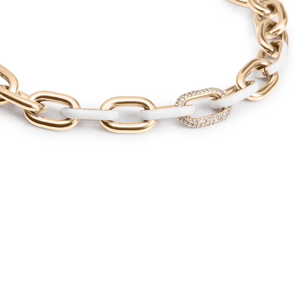 Catena Lady Sweet Acciaio Rosa Maglia Clip Chain Cristallo Bianco 40+5 cm 1682759