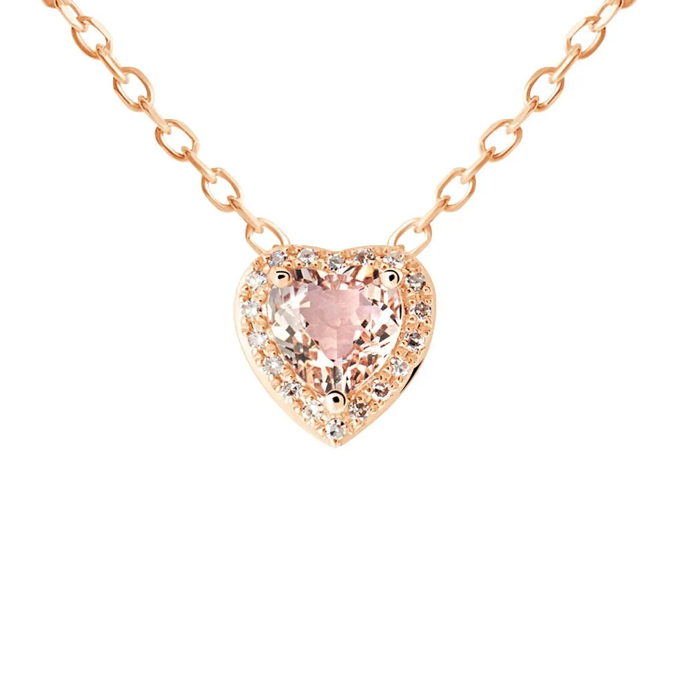 Collana Cuore Jasmine Oro Rosa 750/1000 Maglia Forzatina Morganite Rosa 0,4 ct Diamante Bianco 0,04 ct 40+2 cm 1688171