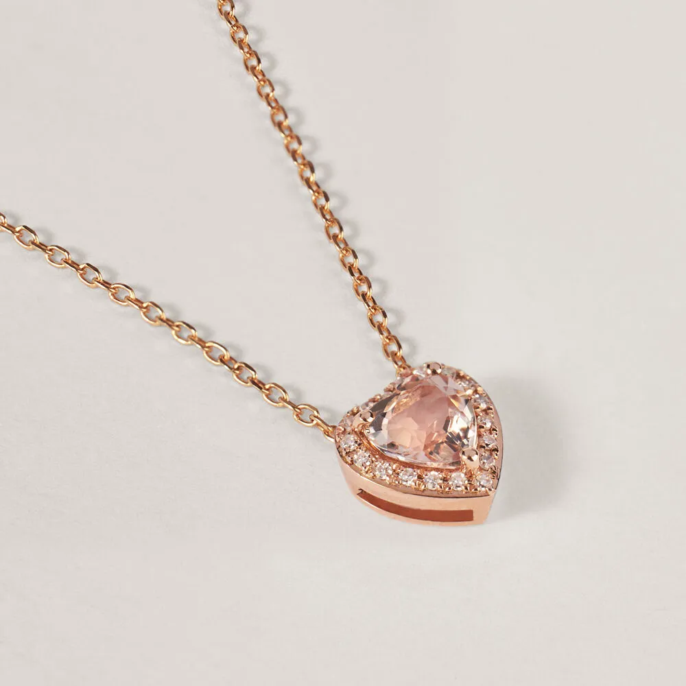 Collana Cuore Jasmine Oro Rosa 750/1000 Maglia Forzatina Morganite Rosa 0,4 ct Diamante Bianco 0,04 ct 40+2 cm 1688171