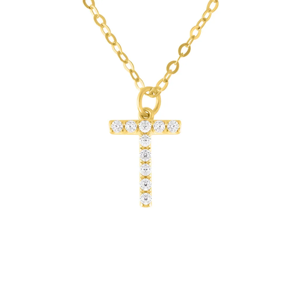 Collana Lettera T Claire Oro Giallo 375/1000 Maglia Rolo Cubic Zirconia Bianco 40 + 2 cm 1419321