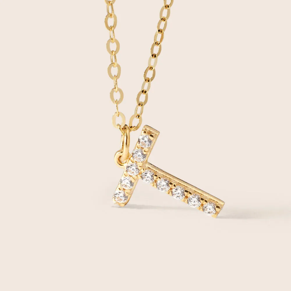 Collana Lettera T Claire Oro Giallo 375/1000 Maglia Rolo Cubic Zirconia Bianco 40 + 2 cm 1419321