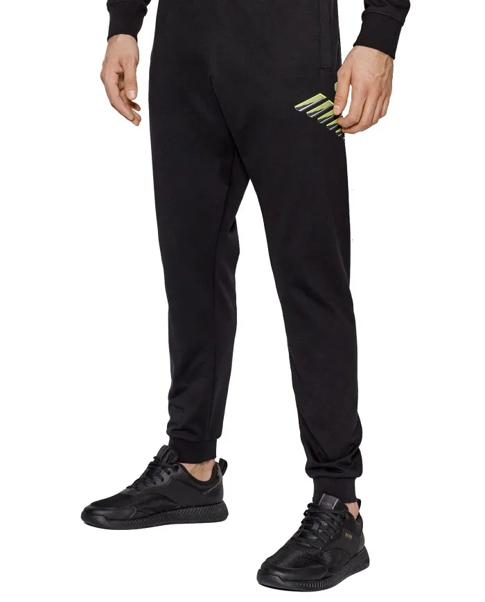 EA7 Armani Pantalone Tuta Uomo 6KPP83 PJ05Z A-ET Cotone Elastico Logoo Fluo Nero 1200 BLACK