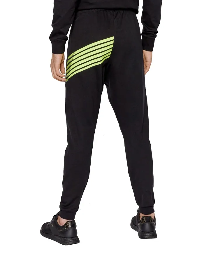 EA7 Armani Pantalone Tuta Uomo 6KPP83 PJ05Z A-ET Cotone Elastico Logoo Fluo Nero 1200 BLACK