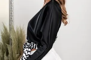 Elegante blusa con stampa  Roveretta, bianco e nero