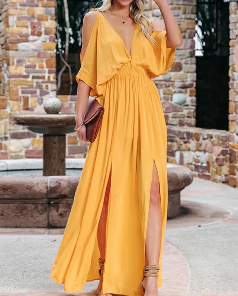 Estate Moda Donna Mezza Manica Lace Up Hollow Profondo Scollo A V Beach Dress Backless Spacco Vestito Delle Signore Casual Allen