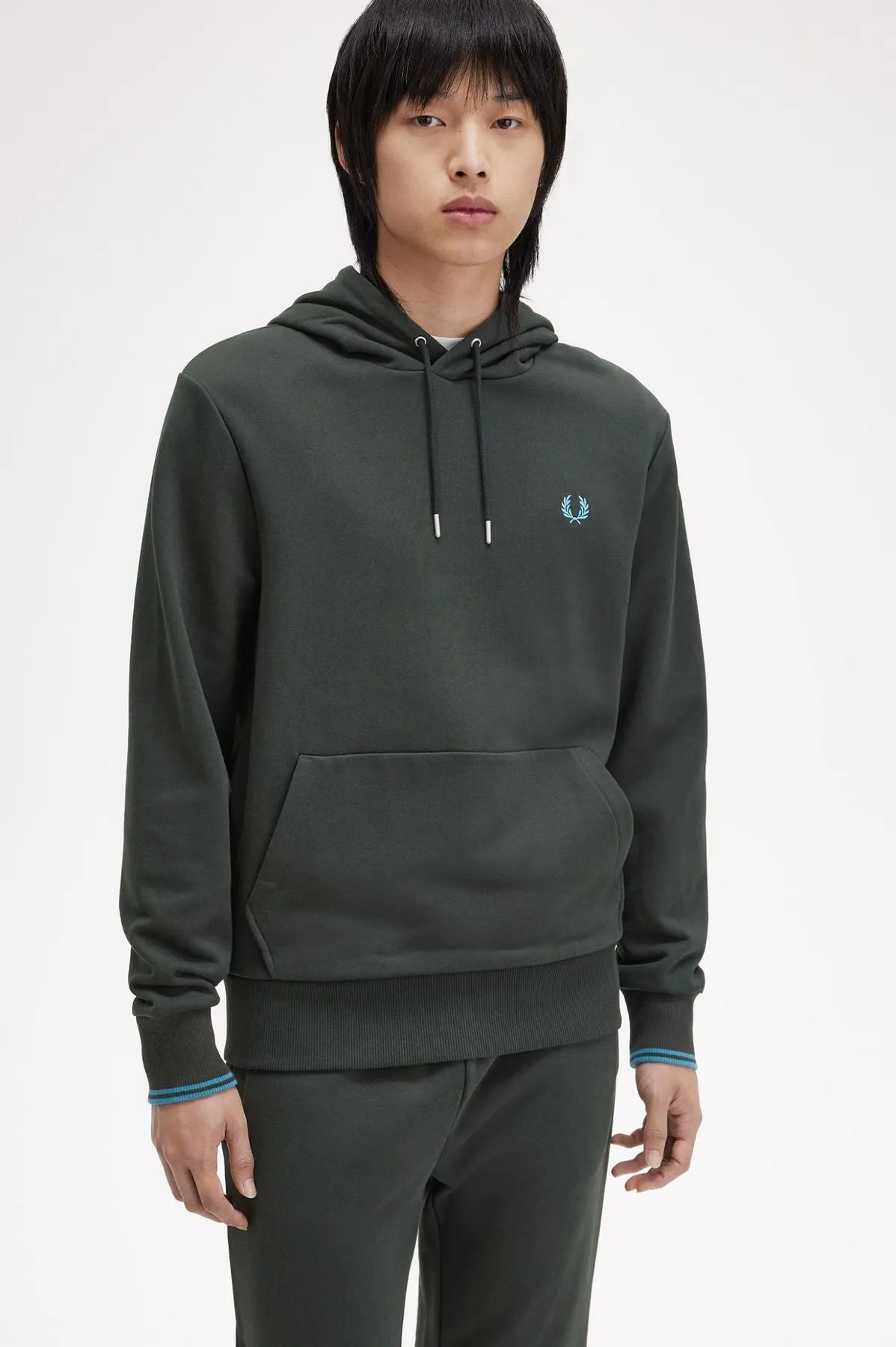 Fred Perry Felpa con Cappuccio Verde - Tipped Hood