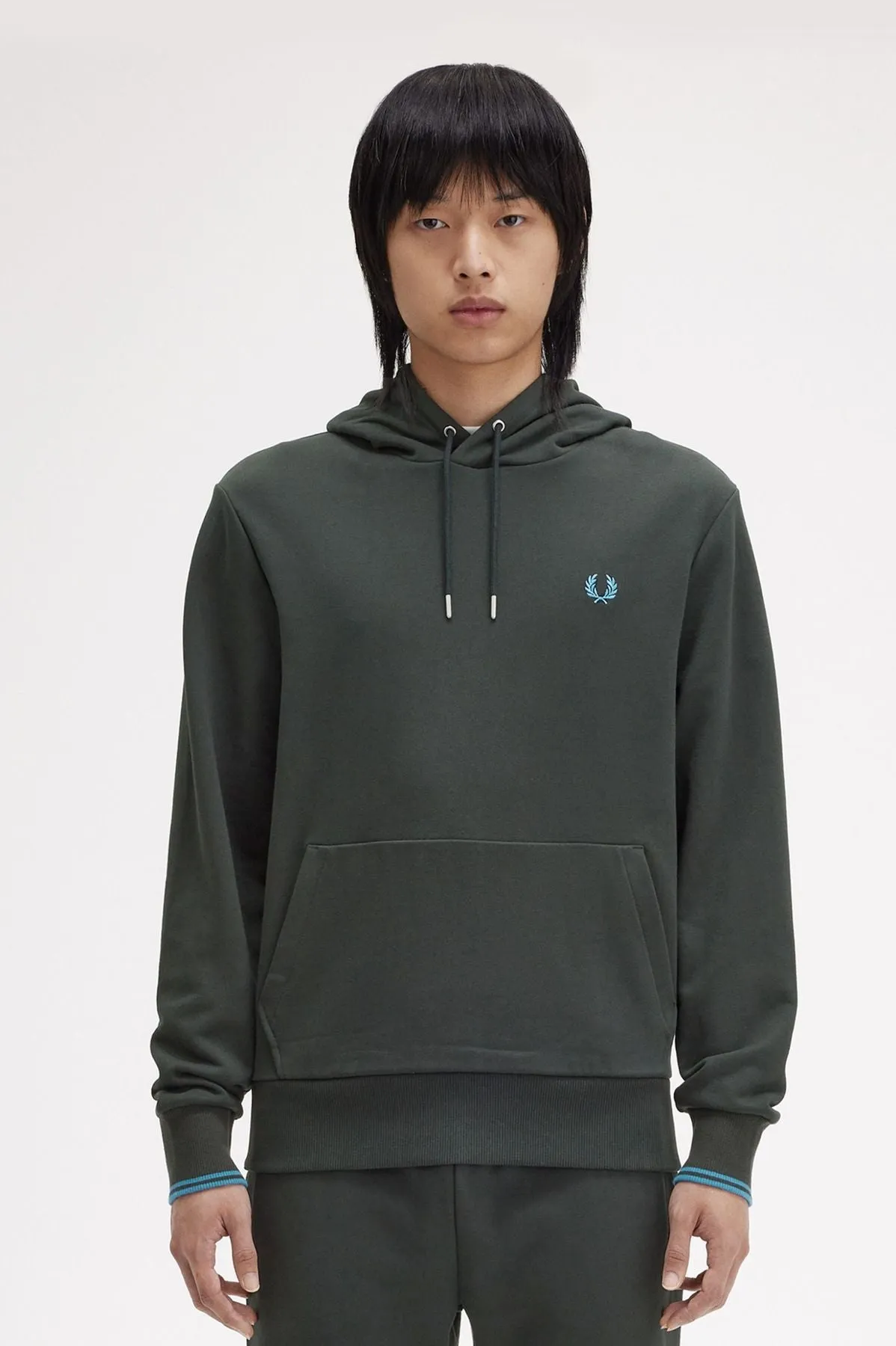 Fred Perry Felpa con Cappuccio Verde - Tipped Hood