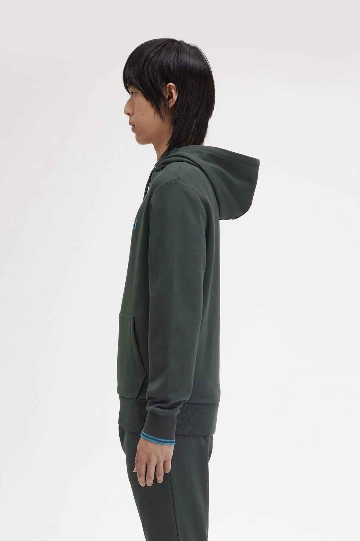 Fred Perry Felpa con Cappuccio Verde - Tipped Hood