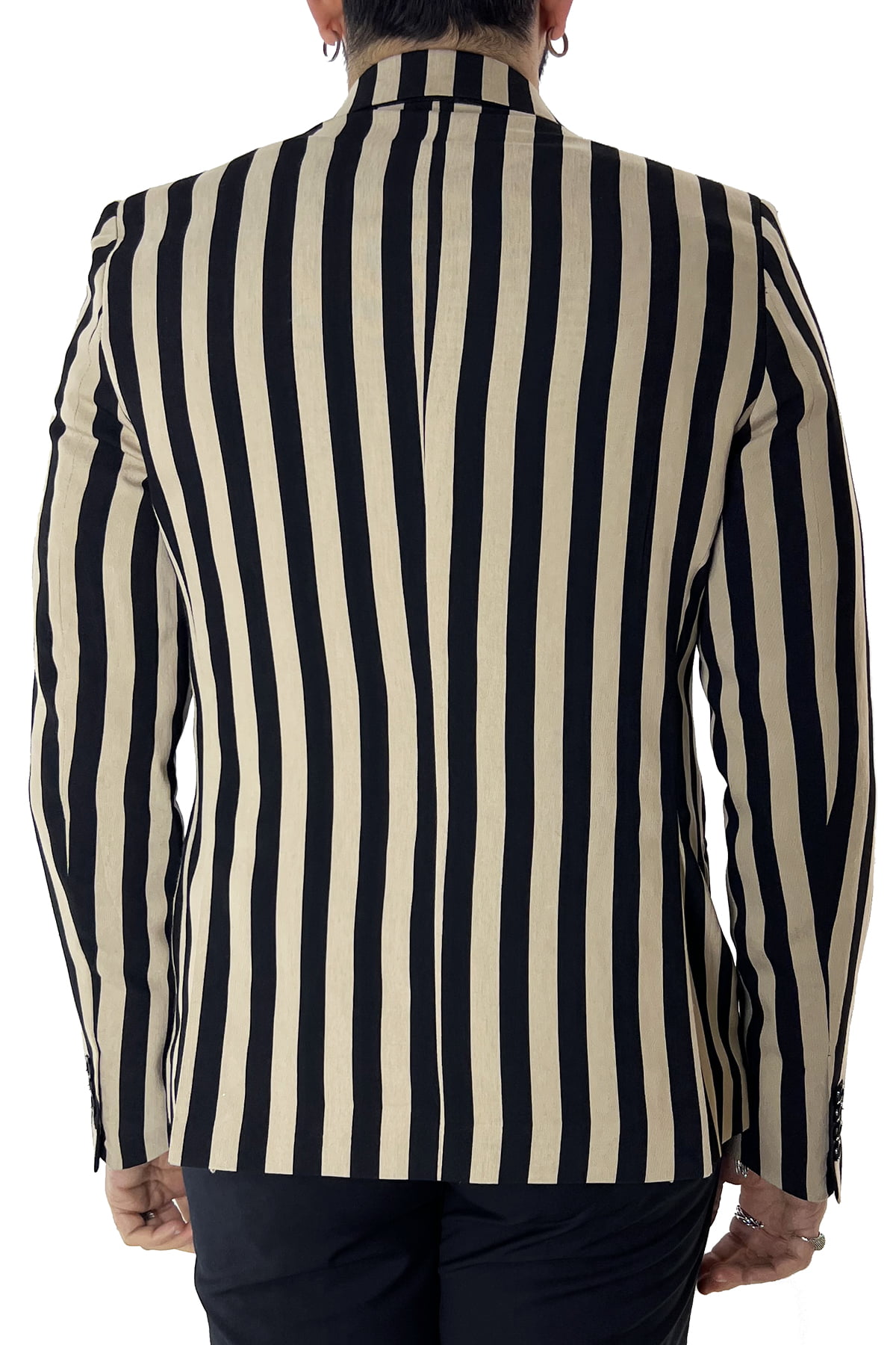 Giacca uomo Smoking beige riga nera monopetto rever a lancia in raso sartoriale