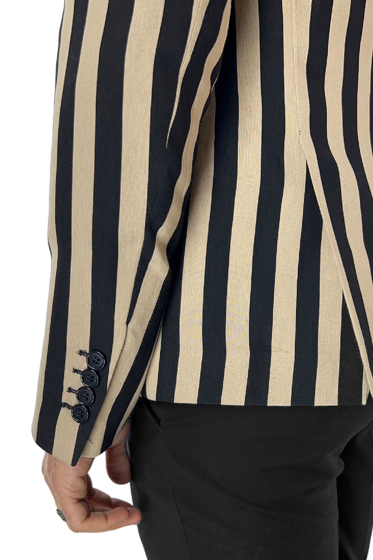 Giacca uomo Smoking beige riga nera monopetto rever a lancia in raso sartoriale