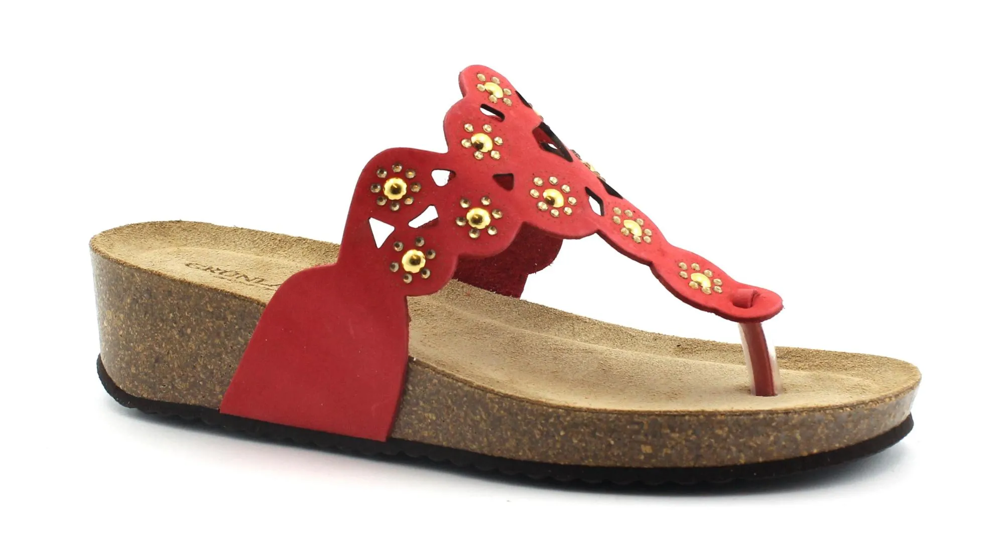GRUNLAND ANIN CB1787 rosso ciabatte infradito donna pelle zeppa