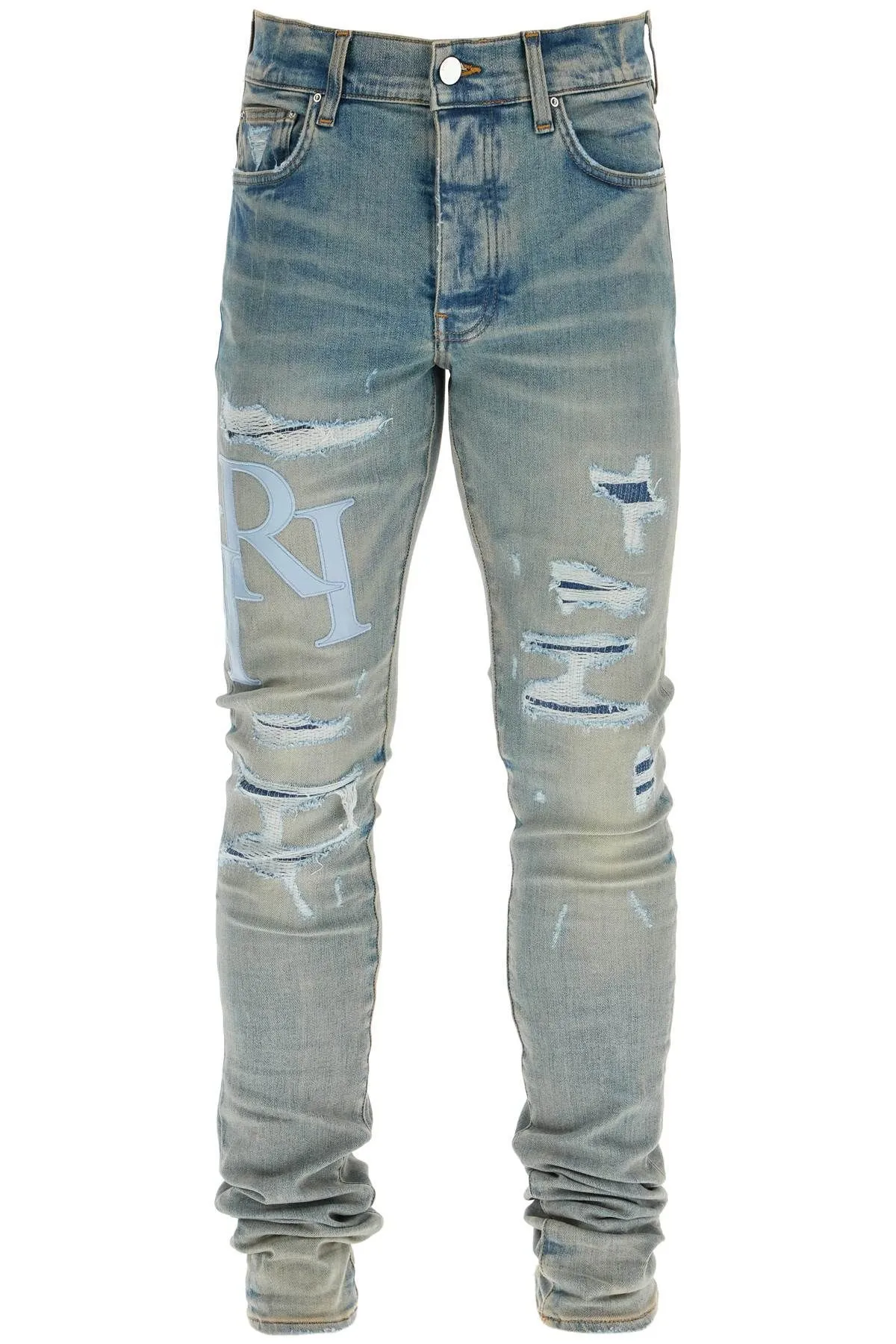 Jeans con logo in pelle