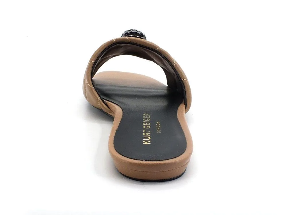 KURT GEIGER Kensington Flat Sandal Ciabatta Fascia Strass Brown Camel 8496148109