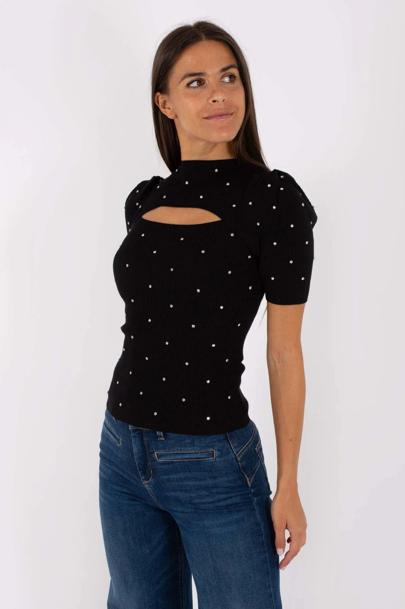 Liu Jo Ecs Maglia M/c Castoni Nero Donna