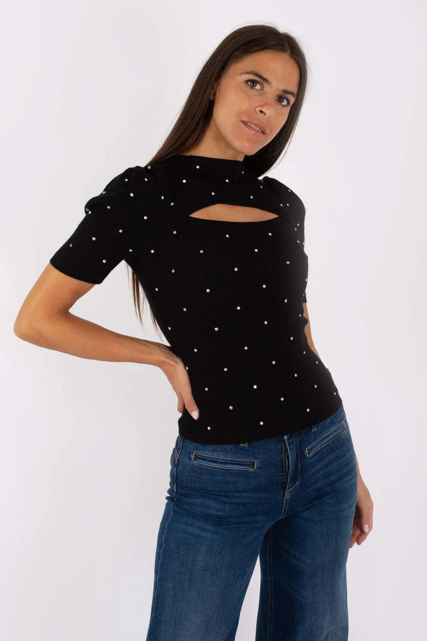 Liu Jo Ecs Maglia M/c Castoni Nero Donna