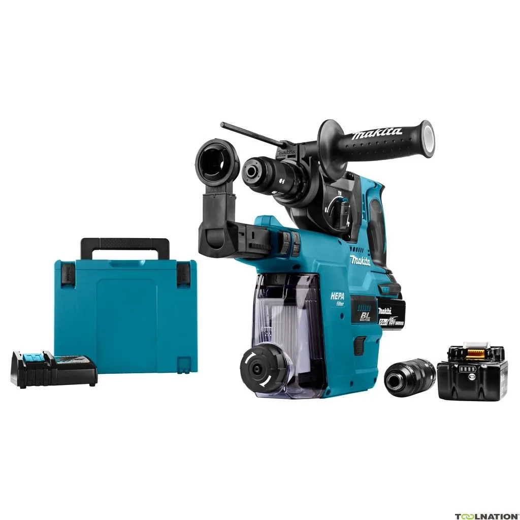 Makita DHR243RTJW Martello combinato 18 Volt 5,0 AH Li-ion + aspirazione integrata DX07 con filtro Hepa